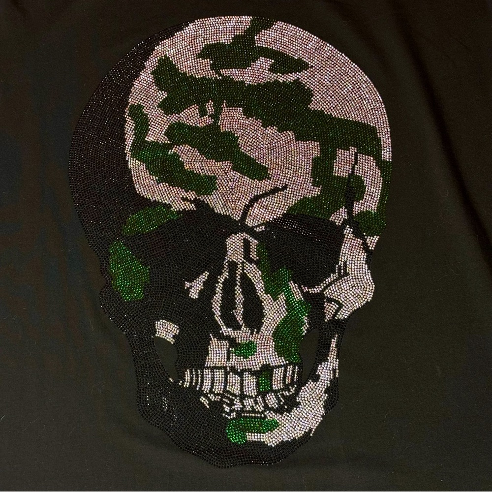 HEADS OR TAILS Rhinestone Skull Graphic Tee Mens XL T-shirt
